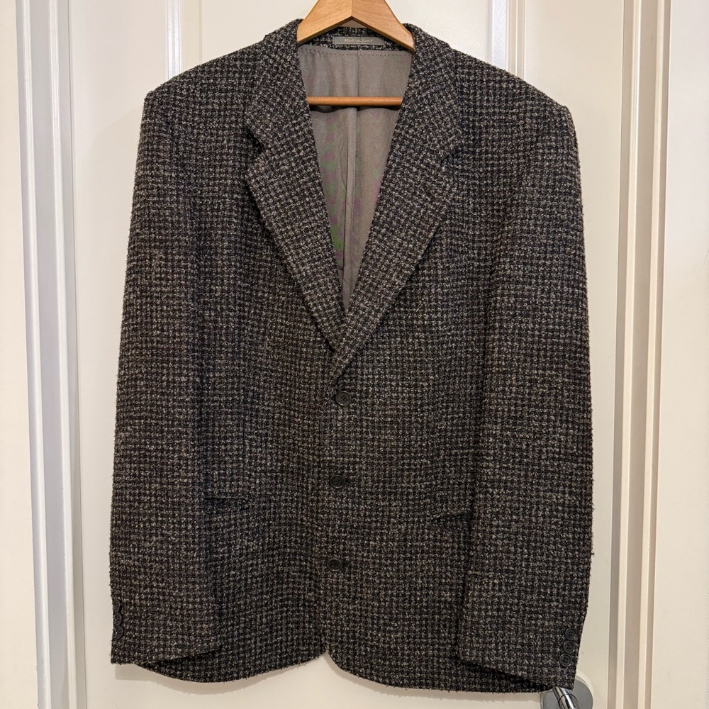 Y2K Bagir 100% wool bouclé textured blazer Black taupe multicolor preppy 42L